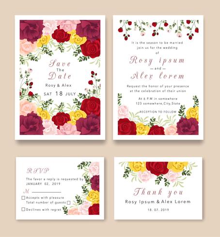 Las invitaciones de boda guardan el diseño de la tarjeta de fecha con una elegante anémona de jardín. vector