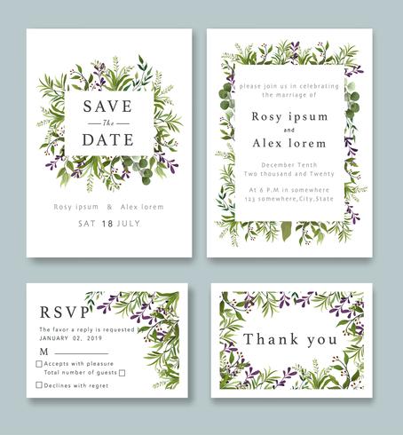 Wedding Invitations save the date card design with elegant garden anemone. vector