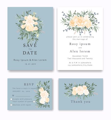 Wedding Invitations save the date card design with elegant garden anemone. vector
