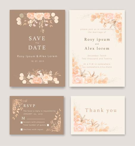 Las invitaciones de boda guardan el diseño de la tarjeta de fecha con una elegante anémona de jardín. vector