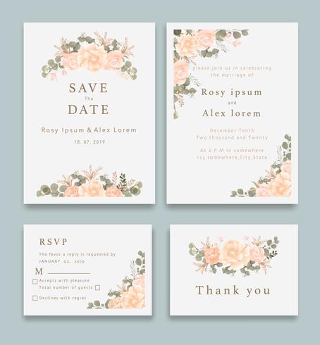 Las invitaciones de boda guardan el diseño de la tarjeta de fecha con una elegante anémona de jardín. vector