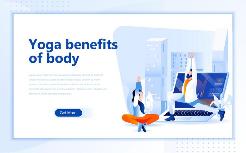 Beneficios de yoga del diseño de páginas web planas vector