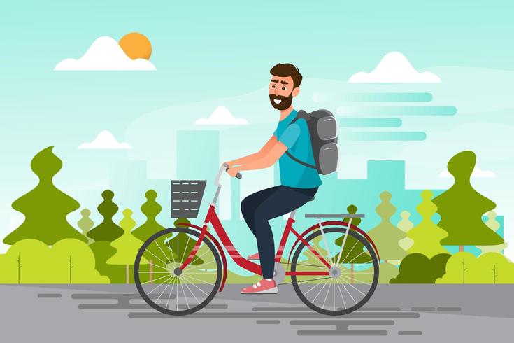 man riding bicycle to the office, slow life on the way vector