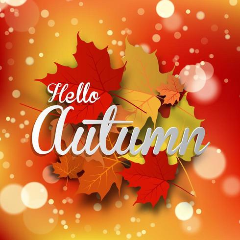 Hello autumn message with fall leaves background 676985 Vector Art at