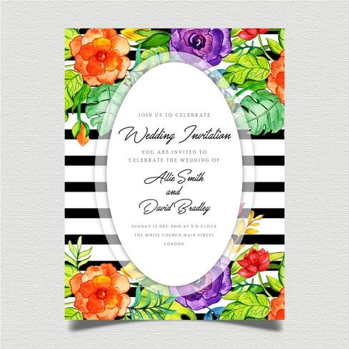 Floral Black Stripe Invitation Card vector