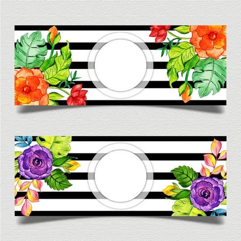 Floral Black Stripe Banner Template vector