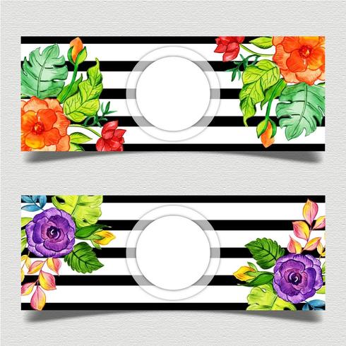 Plantilla de banner de rayas negras florales vector