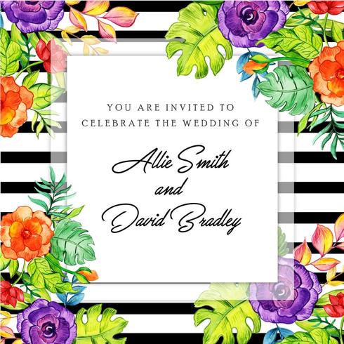 Floral Black Stripe Invitation Card vector