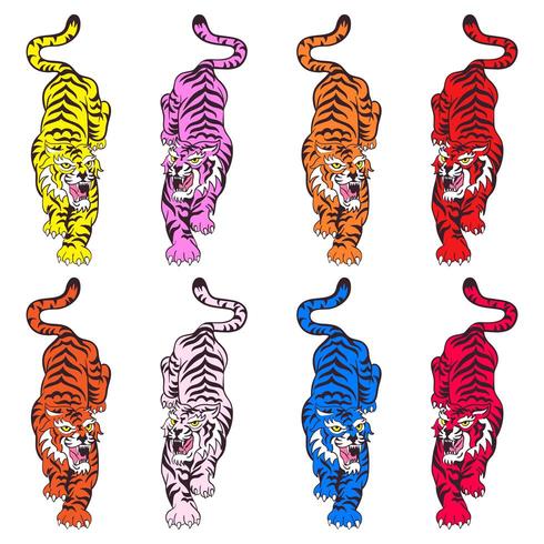 Set of tigers isolated on white background. vector