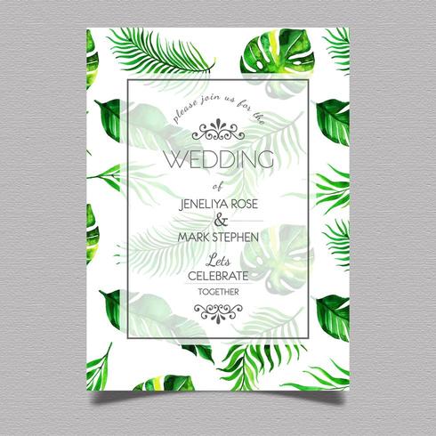 Tarjeta de invitación de boda tropical vector