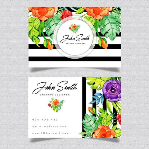 Floral Black Stripe Business Card vector