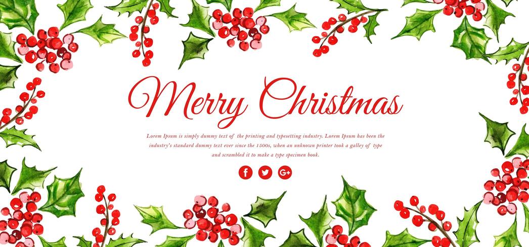 Watercolor Floral Merry Christmas Banner vector