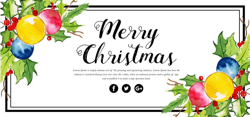 Watercolor Floral Merry Christmas Banner vector