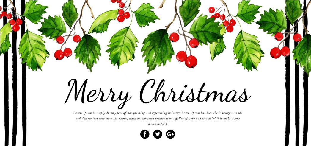 Watercolor Floral Merry Christmas Banner vector