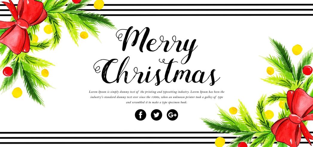 Watercolor Floral Merry Christmas Banner vector