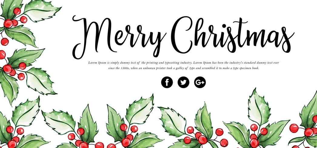 Watercolor Floral Merry Christmas Banner vector