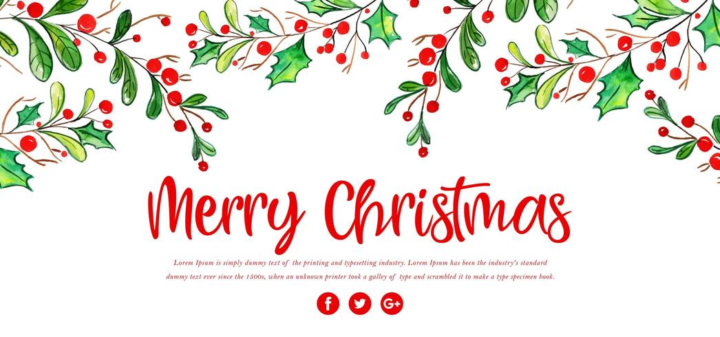 Watercolor Floral Merry Christmas Banner vector