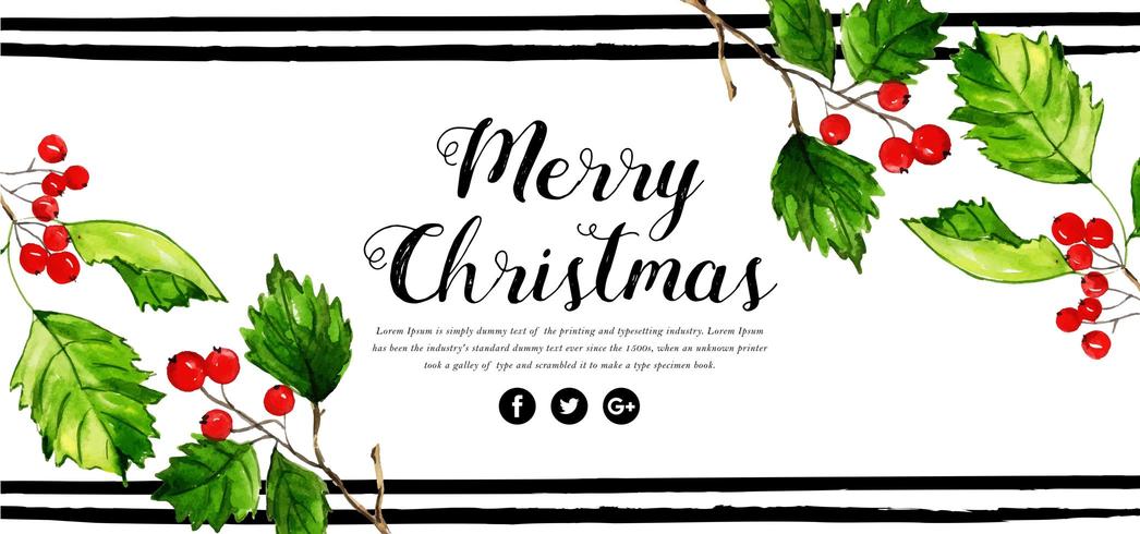 Watercolor Floral Merry Christmas Banner vector