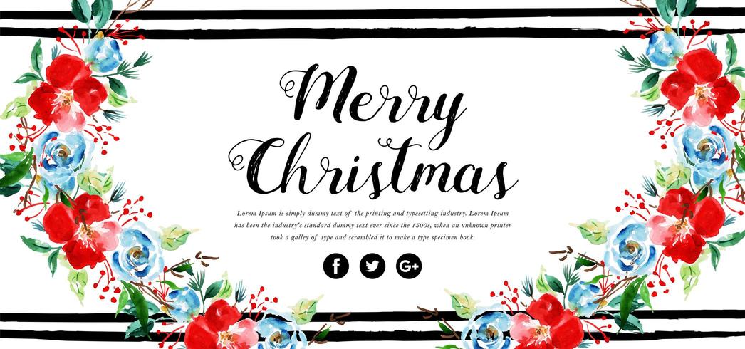 Watercolor Floral Merry Christmas Banner vector