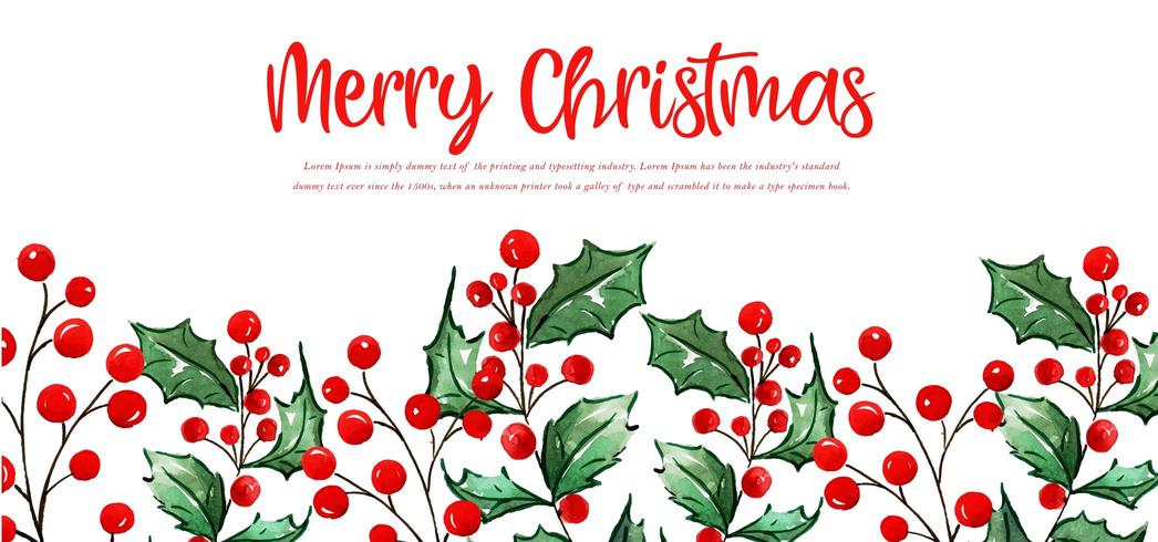 Watercolor Floral Merry Christmas Banner vector