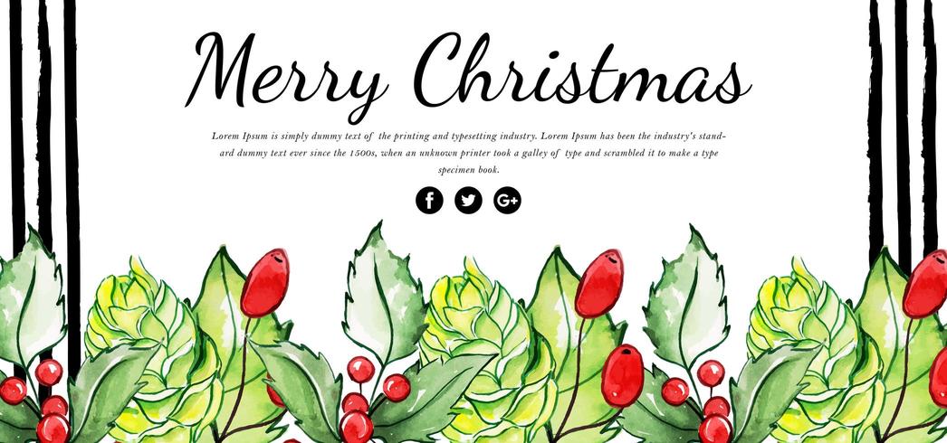 Watercolor Floral Merry Christmas Banner vector