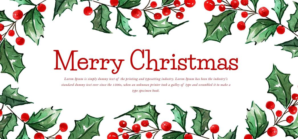 Watercolor Floral Merry Christmas Banner vector