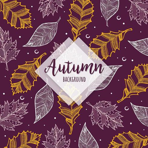 Beautiful Autumn Colorful Hand Drawn Leaves Background vector