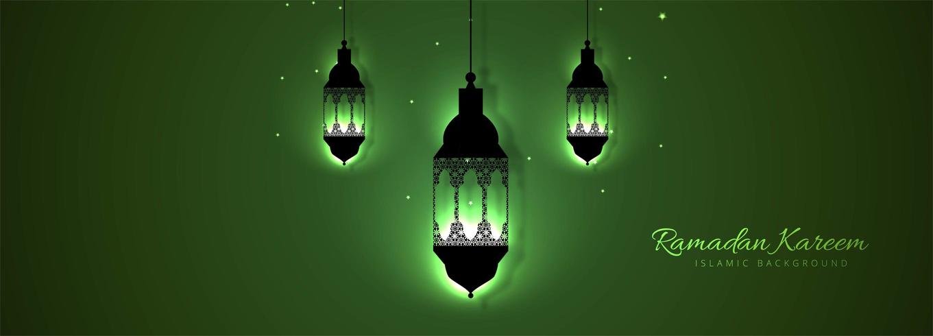 Beautiful Green Lantern Ramadan kareem template  vector