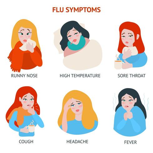 Set of flu and cold illustrations. vector