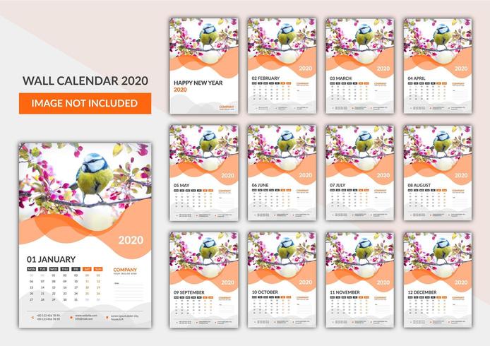 Free wall calendar template 2020 vector