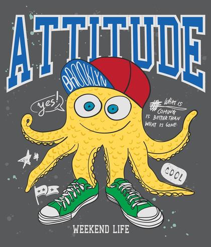 Hand drawn cool octopus for t shirt printing vector