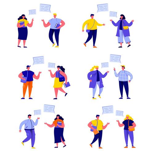 Set of flat people talking with text bubbles  vector