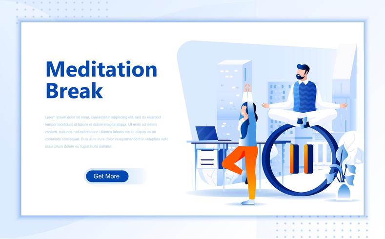 Meditation break flat web landing page template  vector