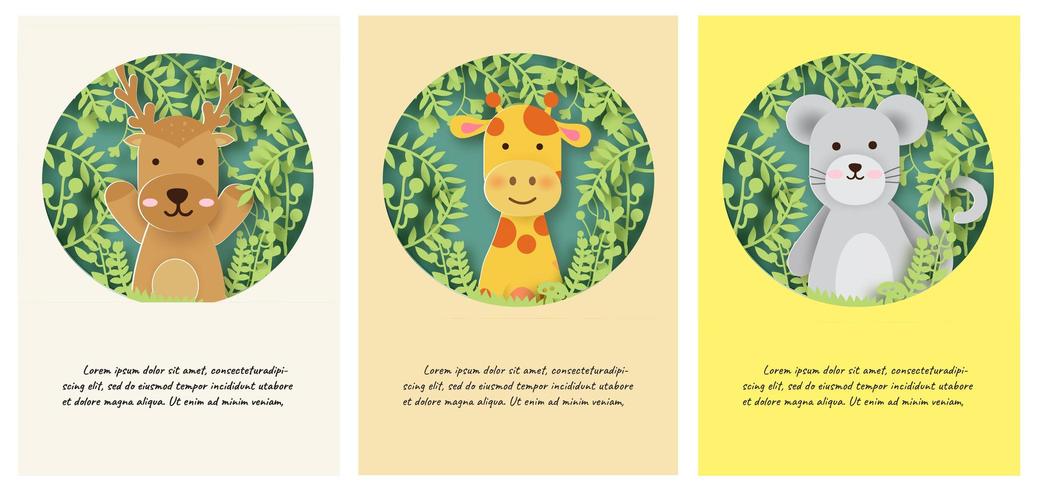 Set of animal card templates vector