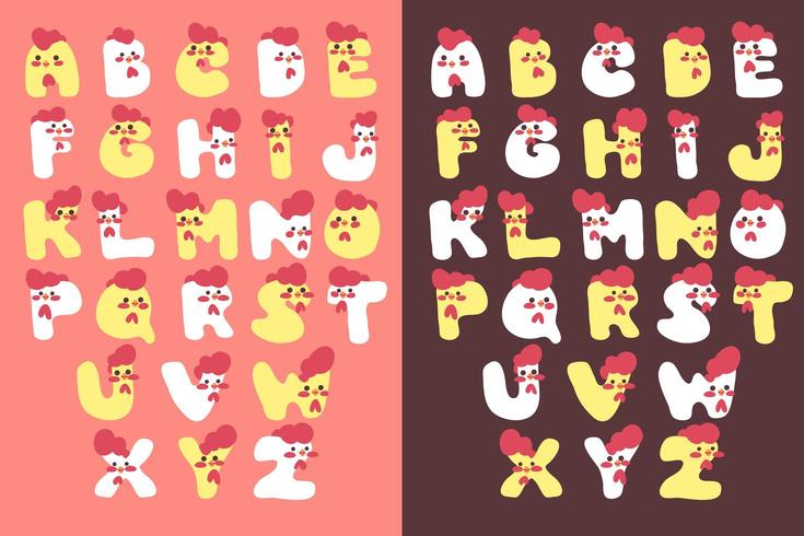 cute chicken alphabet font set vector