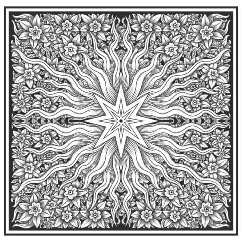 Carved wood effect floral and star pattern vector
