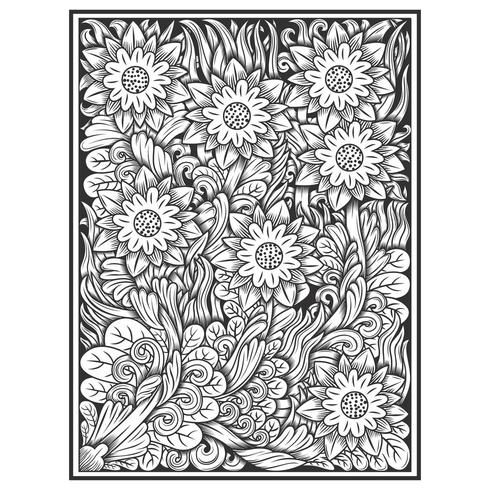 Hand drawn etched effect floral pattern vector