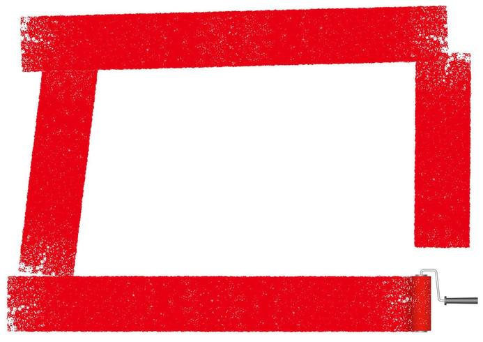 Marco rectangular pintado con un rodillo de pintura roja. vector