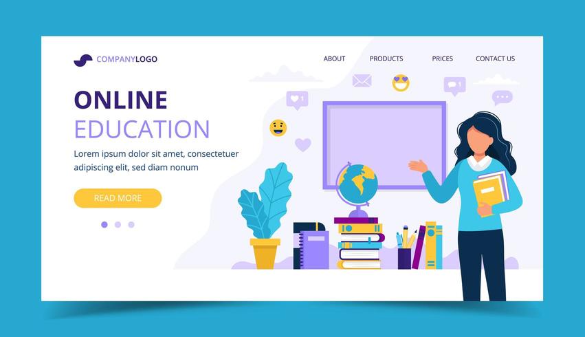 Página de inicio de educación en línea vector