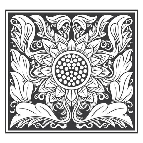 Ornate sunflower and leaves pattern  vector