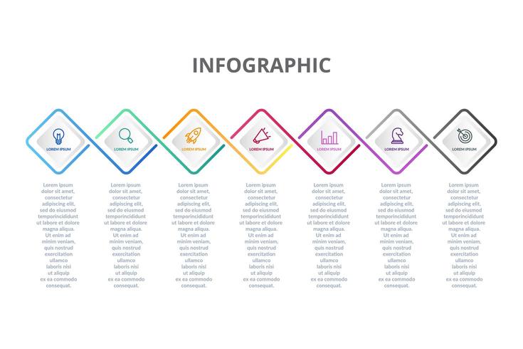 Diseño infográfico con 7 opciones de iconos o pasos. vector