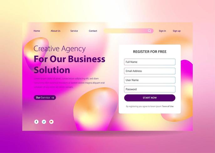 Fill In Form Landing Page Design with Gradient Liquid Effect vector
