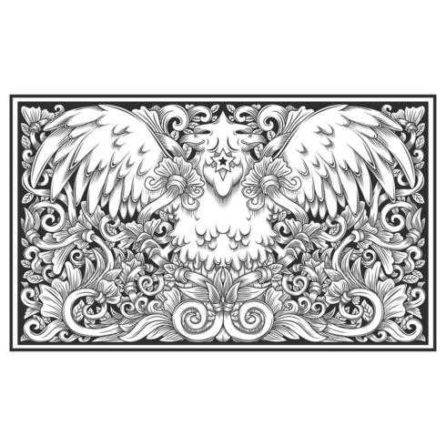 Carved wood effect floral bird pattern vector