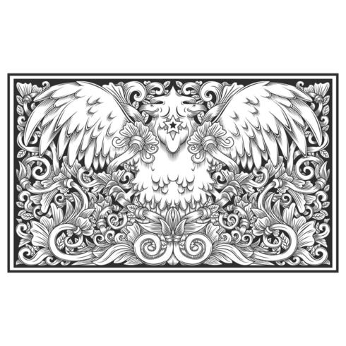 Carved wood effect floral bird pattern vector