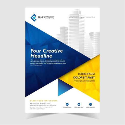 Flyer Abstract Template with Blue and Yellow Abstract Polygonal Background vector