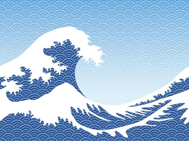 Japanese vintage style seamless great blue waves. vector