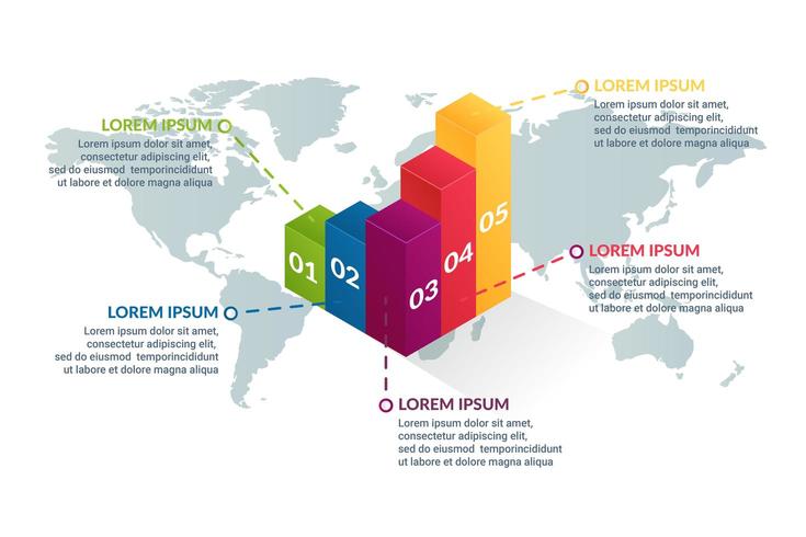 Diseño de infografía empresarial con fondo de mapa mundial vector