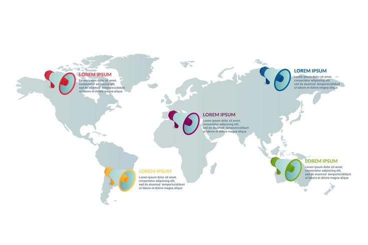 Diseño de infografía empresarial con fondo de mapa mundial vector