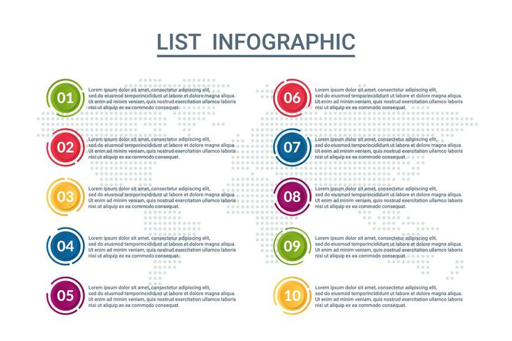 lista de diseño infográfico con fondo de mapa mundial vector