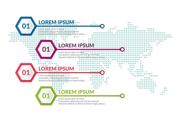 Diseño de infografía empresarial con fondo de mapa mundial vector